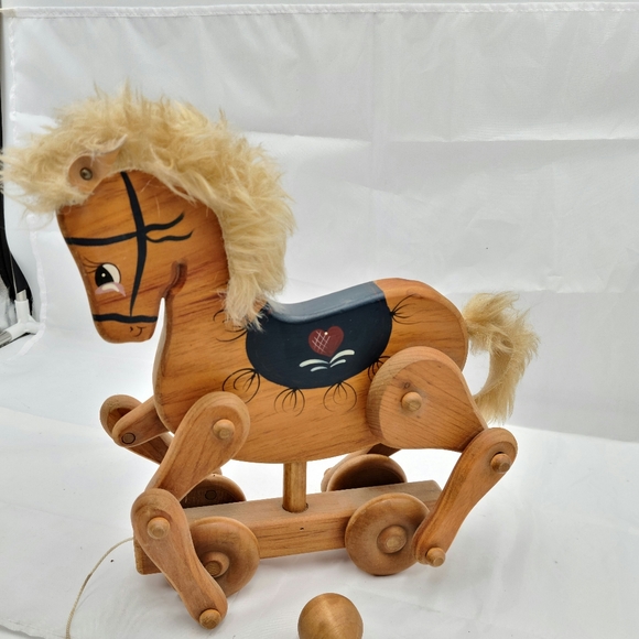 Vintage wooden horse pull toy